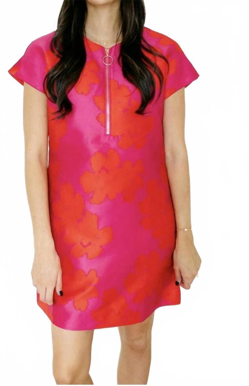 NEW JADE zipper brocade dress in hibicus brocade